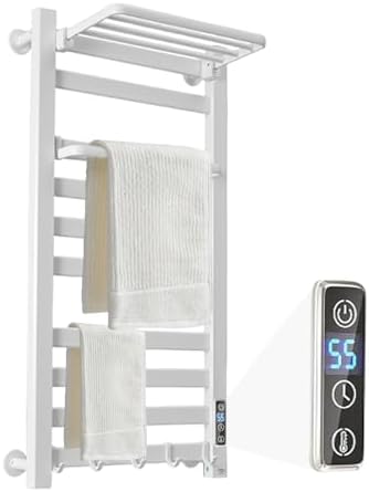 Heated Towel Rack with Shelf and Timer for Bathroom White