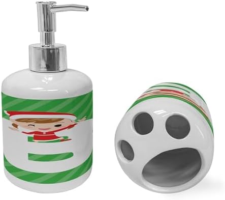 Ambesonne Christmas Alphabet Soap Dispenser and Toothbrush Holder Set