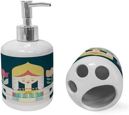 Ambesonne Amsterdam Soap Dispenser Toothbrush Holder Set 2 Pcs