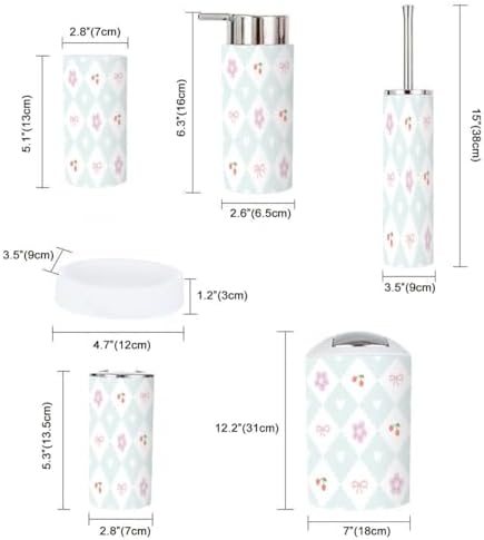 6-Piece Preppy Bathroom Set with Geometric Patterns