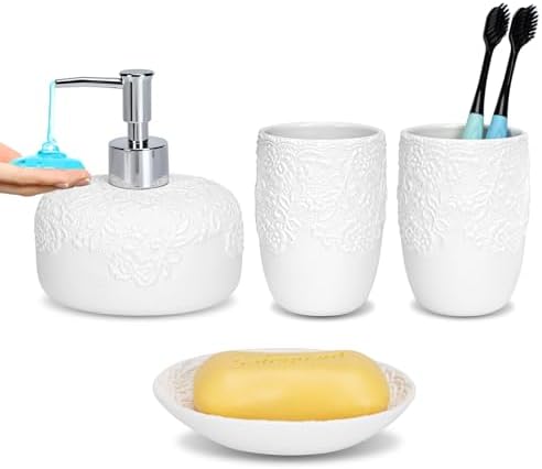 Elegant ceramic white bathroom accessory set for a modern touch