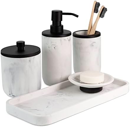 Elegant Marble Matte Black Bathroom Set