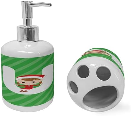 Ambesonne Christmas Alphabet Soap Dispenser and Toothbrush Holder Set 1