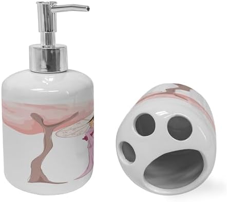 Umbrella Girl Soap Dispenser Toothbrush Holder Set Polish Pink