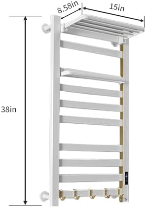 Heated Towel Rack with Shelf and Timer for Bathroom White