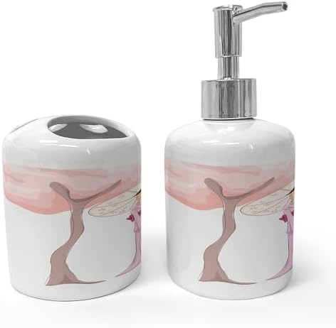 Umbrella Girl Soap Dispenser Toothbrush Holder Set Polish Pink