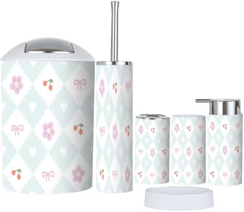 6-Piece Preppy Bathroom Set with Geometric Patterns