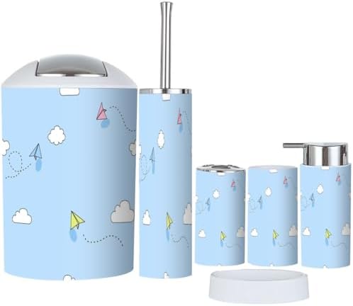 6 Piece Bathroom Accessory Set with Trash Can