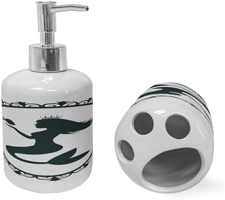 Ambesonne Mermaid Soap Dispenser Toothbrush Holder Set