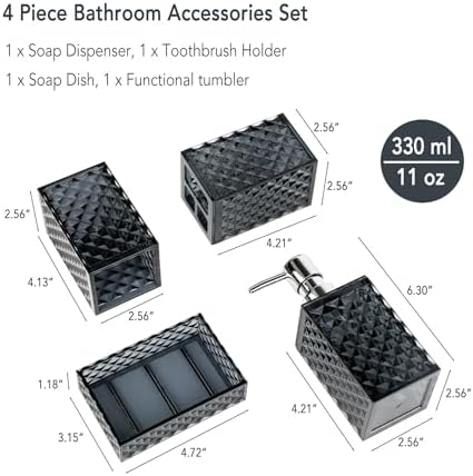 Grey Bathroom Accessory Set 4PCS Diamond Pattern