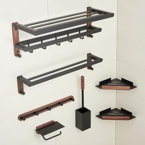 Double Towel Bar Aluminum Alloy Modern Black Design
