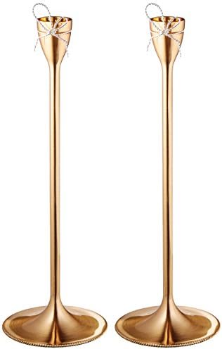 Wedgwood Vera Wang Love Knots Candlestick Holder Pair Gold