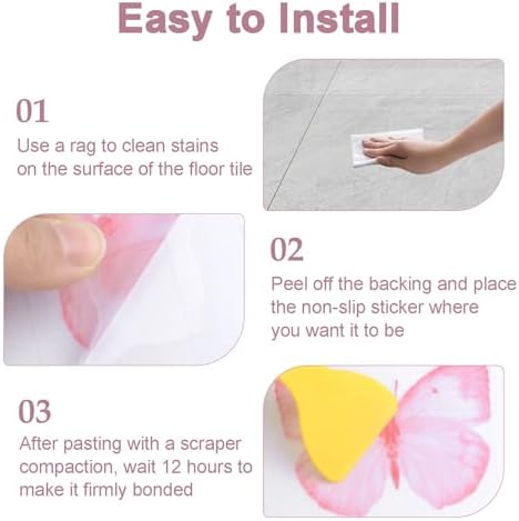 Non Slip Bathtub Stickers 6PCS Pink Butterfly Anti-Slip Decals with Scraper