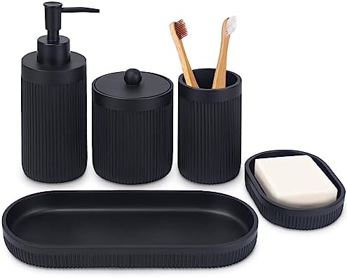 Deobath 5Pcs Matte Black Bathroom Accessory Set