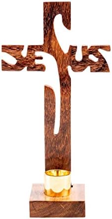 NKlaus Wood Standing Cross with Jesus Carving 19cm Height