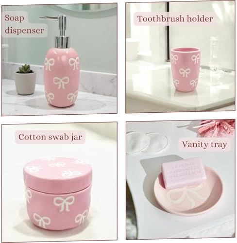 Luxape Bow 4-Piece Ceramic Bathroom Set - Pink