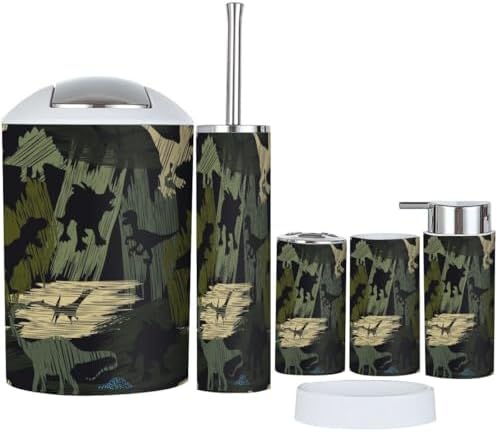 Bathroom Accessories Set 6 Pcs Dino Camouflage for Home Commercial Use