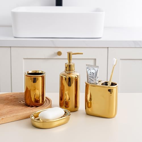 Wodlo 4-Piece Gold Ceramic Bathroom Accessory Set