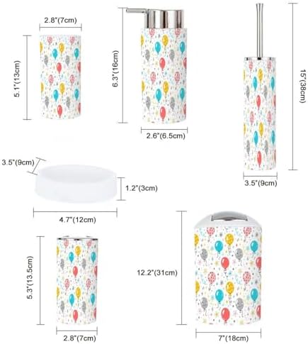 6 Piece Festive Bathroom Accessory Set with Cute Balloons Stars Doodles