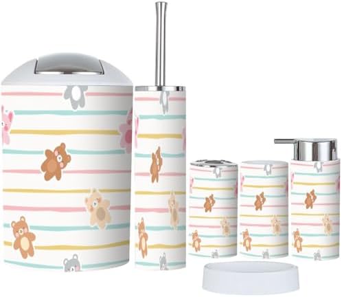 Kawaii Teddy Bear Bathroom Accessory Set 6 Piece