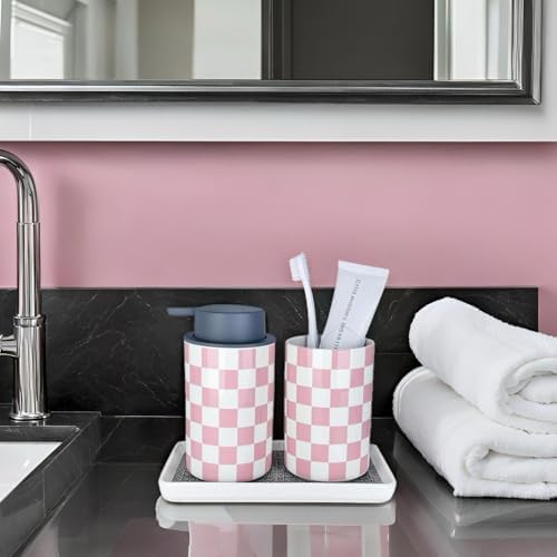 Pink Checkered Ceramic Bathroom Accessory Set 1