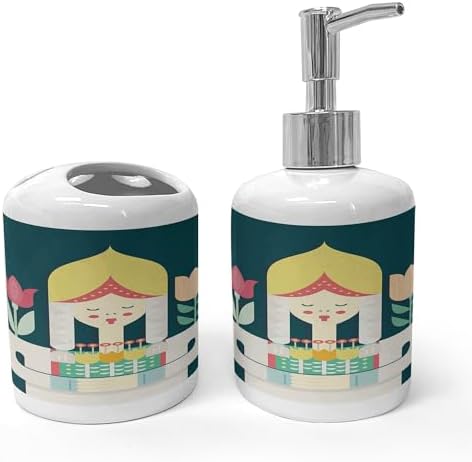 Ambesonne Amsterdam Soap Dispenser Toothbrush Holder Set 2 Pcs
