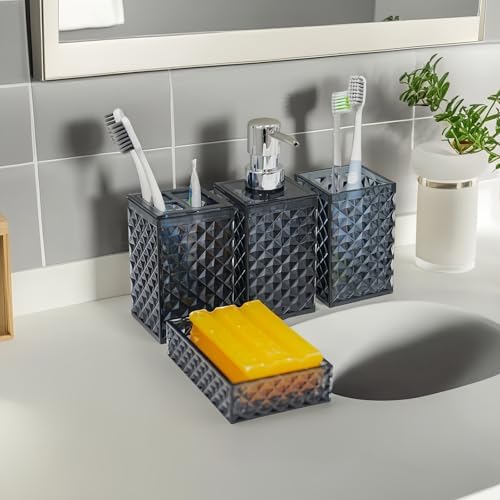 Grey Bathroom Accessory Set 4PCS Diamond Pattern