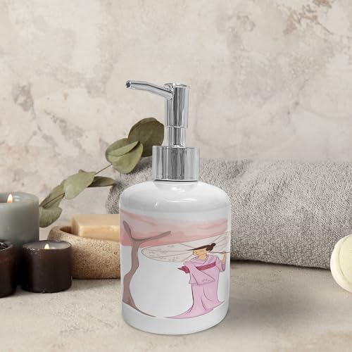 Umbrella Girl Soap Dispenser Toothbrush Holder Set Polish Pink