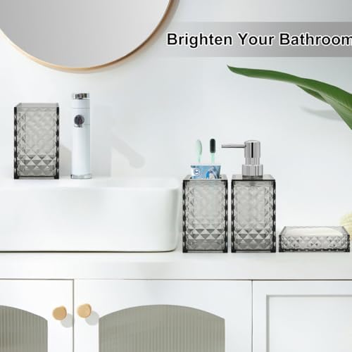 Bathroom Accessory Set 4 Pcs Diamond Pattern Grey