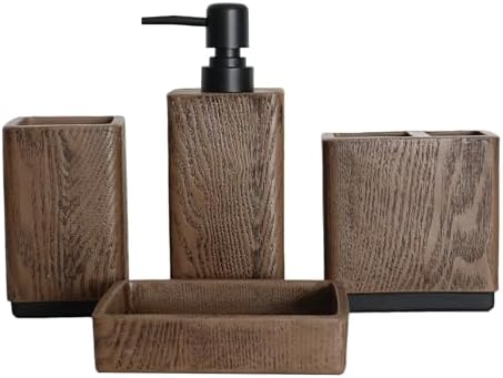 Hymmah Wood Grain Bathroom Accessory Set 4 Pcs
