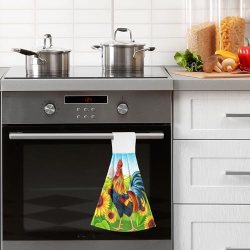 Super Soft Quick Dry Cartoon Rooster Sunflower Bathroom Towels Set of 2