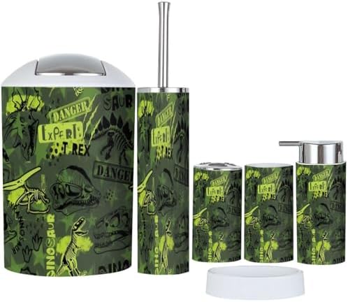Bathroom Accessories Set 6 Pcs Durable Camouflage Dino Pattern Print
