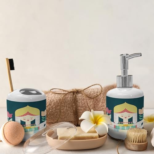 Ambesonne Amsterdam Soap Dispenser Toothbrush Holder Set 2 Pcs