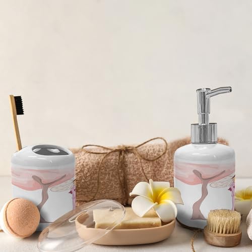 Umbrella Girl Soap Dispenser Toothbrush Holder Set Polish Pink