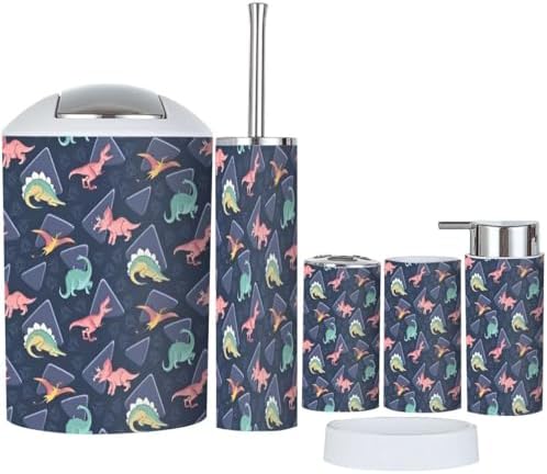 Cute Kids Dinosaur Pattern Bathroom Accessories Set 6 Pcs