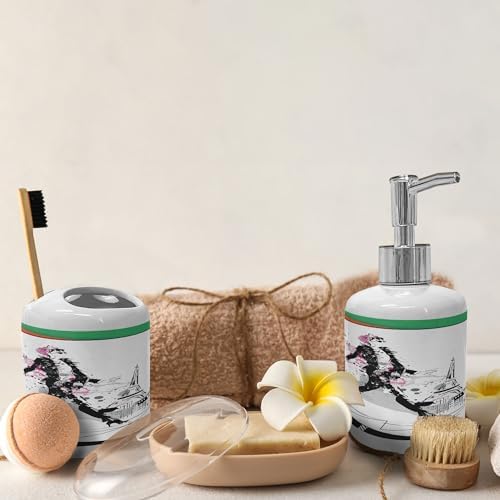 Eiffel Tower Toothbrush Soap Dispenser Set