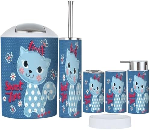 Cartoon Cat Bathroom Accessories Set of 6