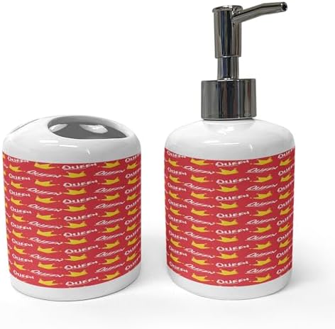 Ambesonne Queen Soap Dispenser and Toothbrush Holder Set