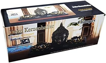 Buddha Head Sculpture Lotus Flower Tealight Candle Holders Zen Garden Set