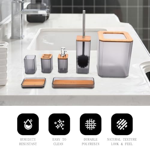 Topyond 7PCS Bamboo Bathroom Accessory Set