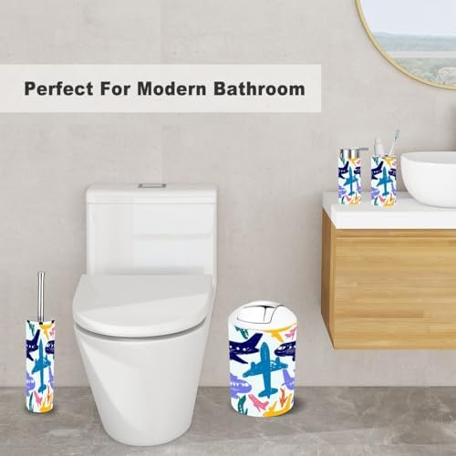 6 Piece Kids Bathroom Accessory Set with Airplane Pattern