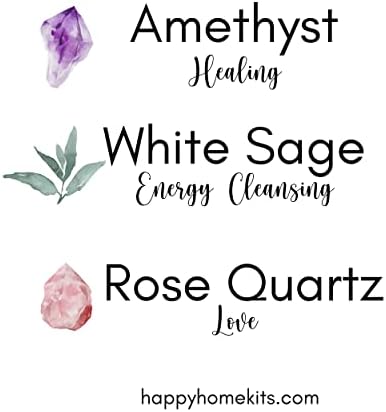 White Sage Candle with Rose Clear Quartz Crystals