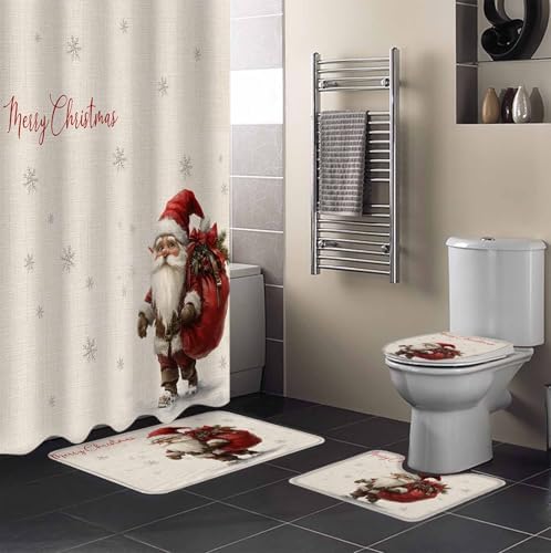 4-Piece Christmas Bathroom Set Retro Santa Accessories