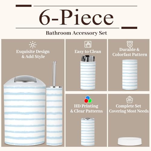 6-Piece Summer Blue Stripes Bathroom Set