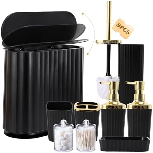 Premium Black Gold Bathroom Set 9 Essentials for Compact Space