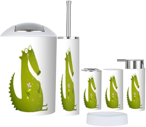 Green Cute Kids Crocodile Bathroom Accessories Set of 6
