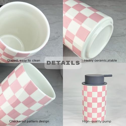 Pink Checkered Ceramic Bathroom Accessory Set 1
