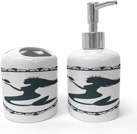Ambesonne Mermaid Soap Dispenser Toothbrush Holder Set