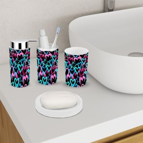 Bathroom Accessory Set by XNGJEMVWXO - 6 Piece Bright Hearts Stars Design