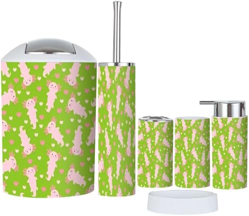 6 Piece Cute Cartoon Axolotl Bathroom Accessory Set